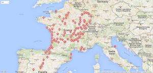 Carte d'Europe : chaque puce regroupe un ensemble d'images prises dans le coin